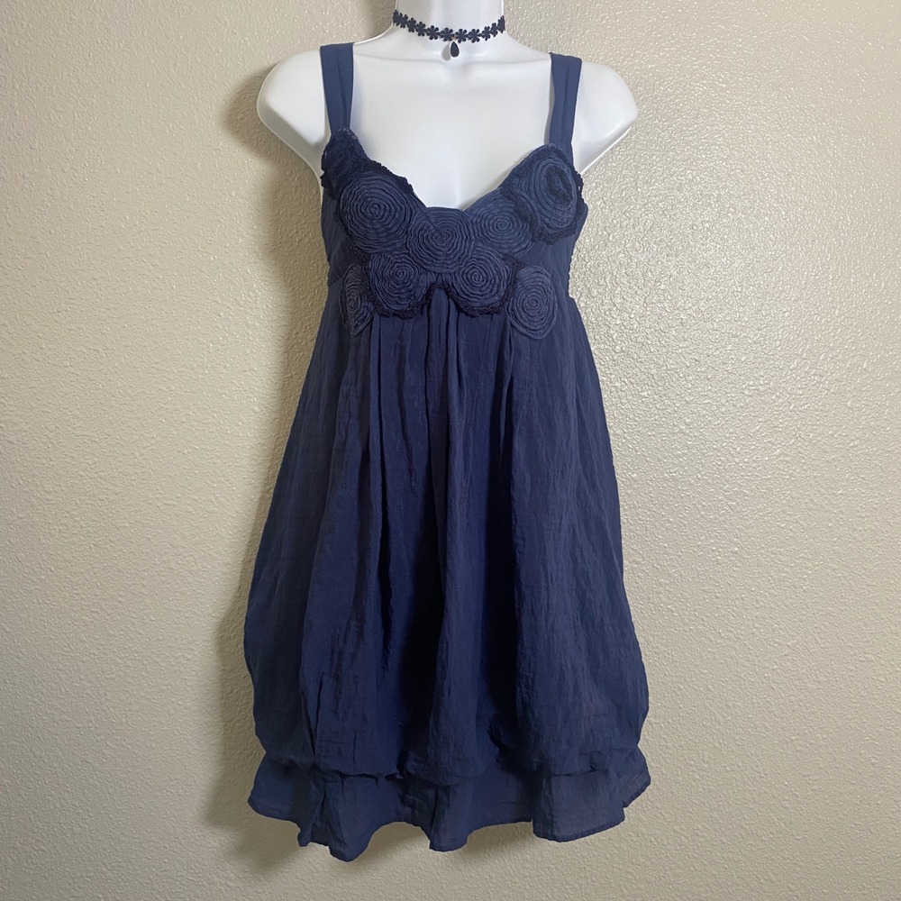 Y2K Blue Babydoll Mini Dress M Artsy Boho Beach Mermaidcore Fairycore Summer